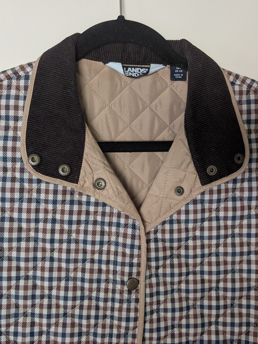 Lands' End Beige & Brown Quilted Check Vest - Picture 2 of 8